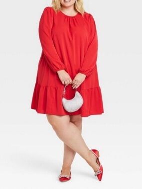 Ava & Viv Red Long-Sleeve Tiered Mini Dress